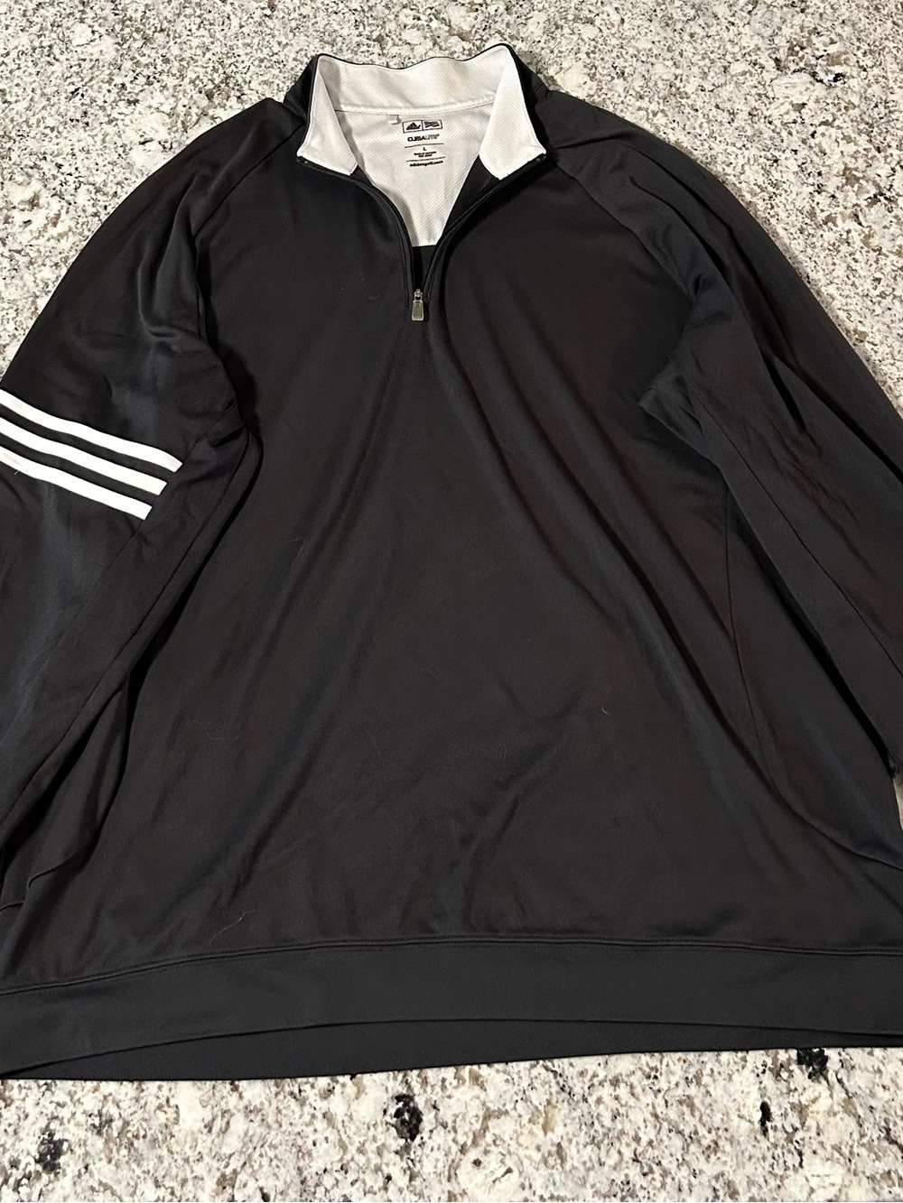 adidas Black Quarter Zip with White Collar and Sleeve Stripes